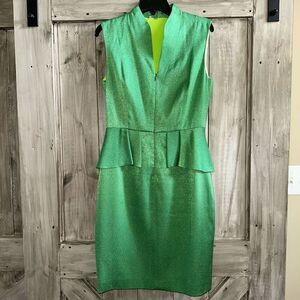 Tahari Peplum Waist Ruffle Pencil Dress Vibrant Green